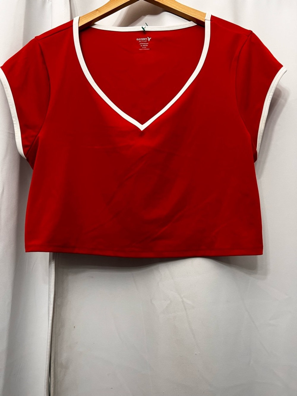 Old Navy Red Cropped V-Neck Tee with White Trim